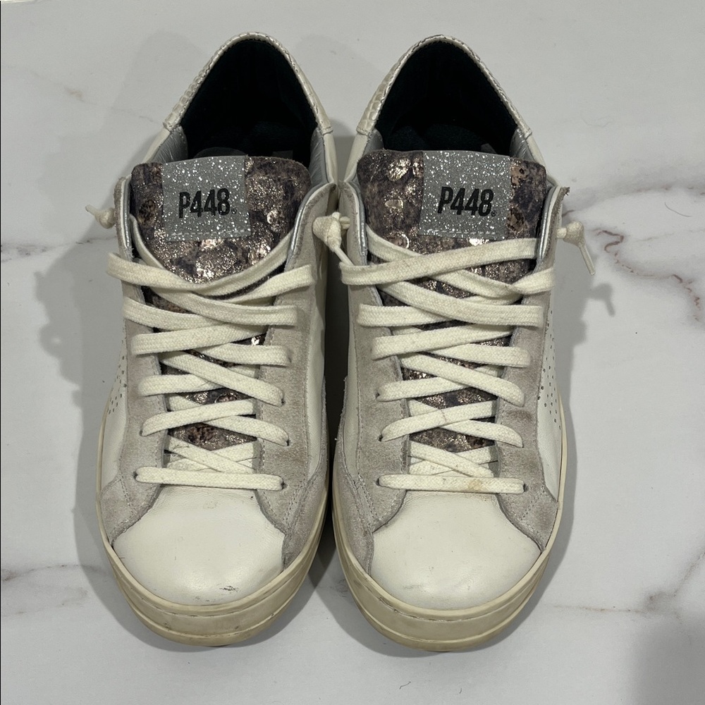 P448 Women's White and Gray Sneakers